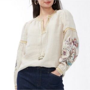 Chico's 100% Linen Puff Sleeve Floral Embroidered Flowy Boho Tunic Chicos 0 US 4